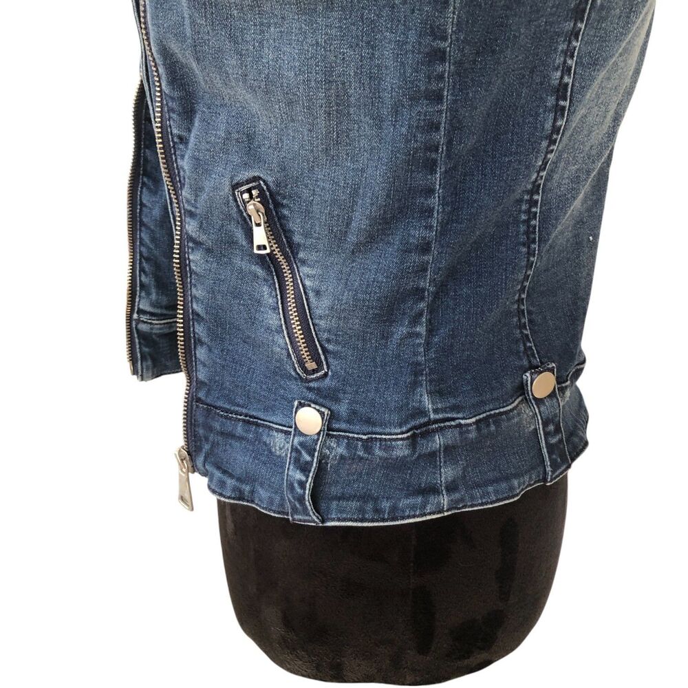 Bebe Rhinestone Embellished Stretchy Retro Y2K Denim‎ Moto Jacket Size S - Picture 7 of 14